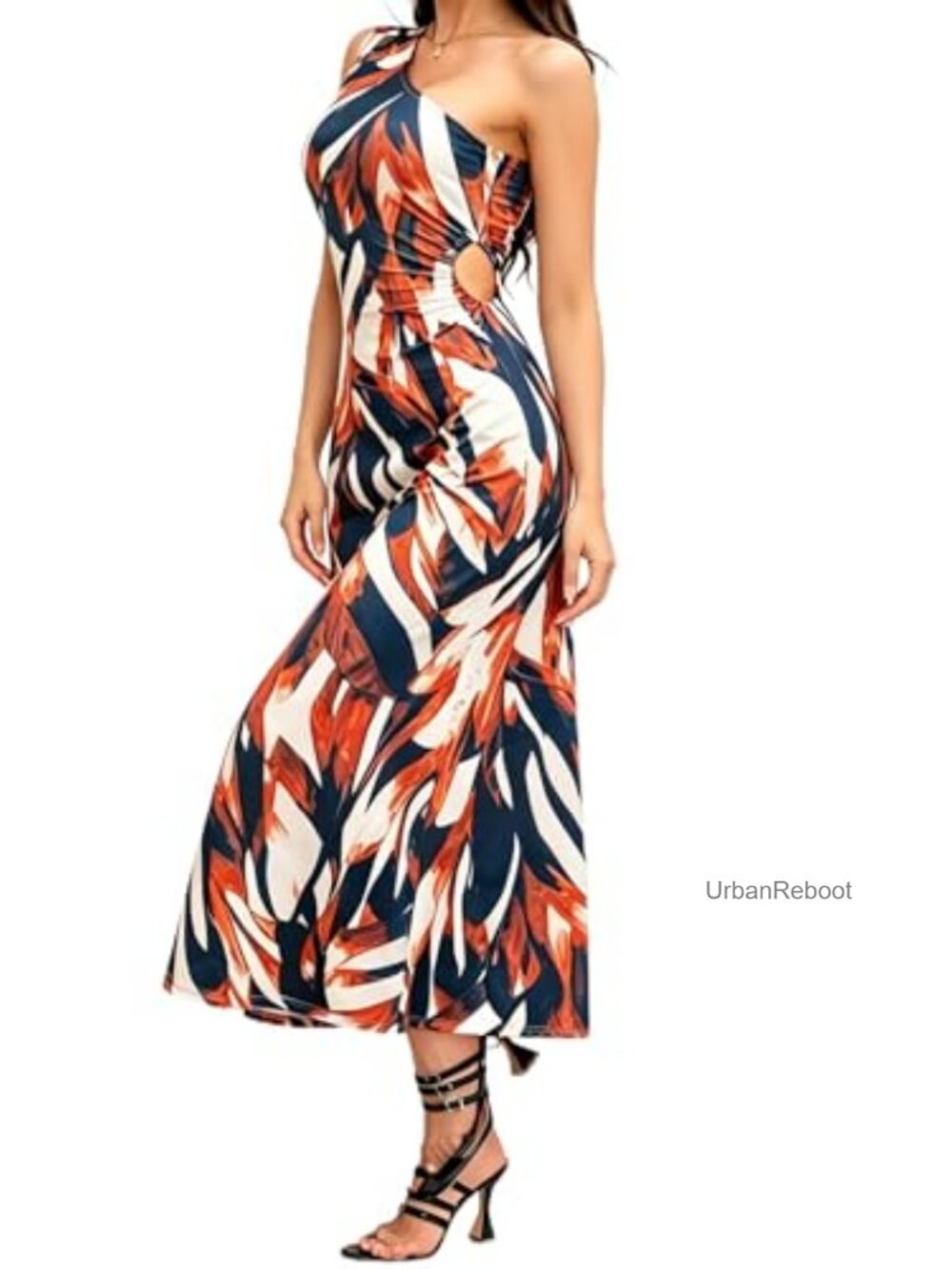 Women's One Shoulder Sleeveless Bodycon Maxi Dress, High Stretch Polyester Blend